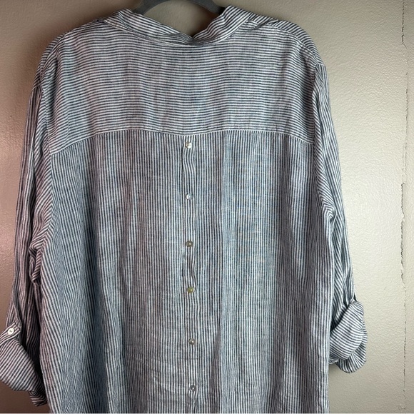 JNY Jones New York Blue Striped Oversize V-Neck Shirt Sz3x - Picture 4 of 8